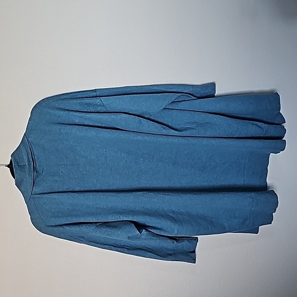 Eskandar Lagenlook Coastal Grandma shawl collar open front cardigan Lyons Blue - Picture 6 of 8